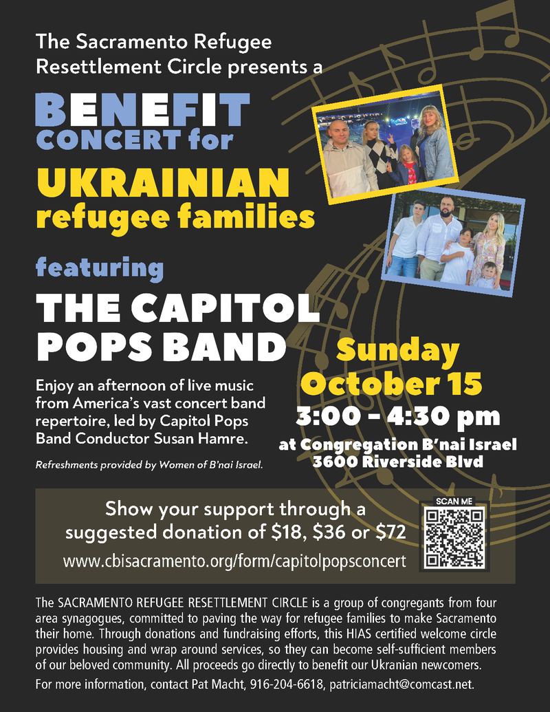 The Sacramento Refugee Resettlement Circle presents a Benefit Concert for Ukrainian refugee families featuring the Capitol Pops Band